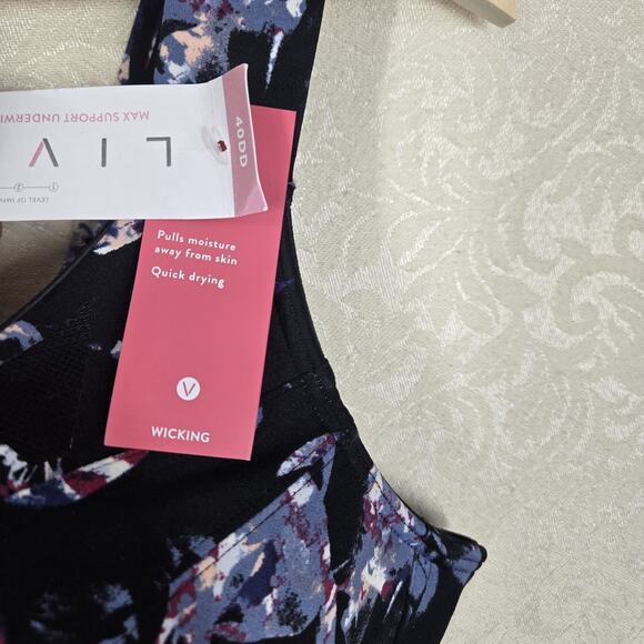 Livi Max Support Underwire Bra sz 40DD Black Blue Geo Print High Impact NEW - Picture 3 of 9